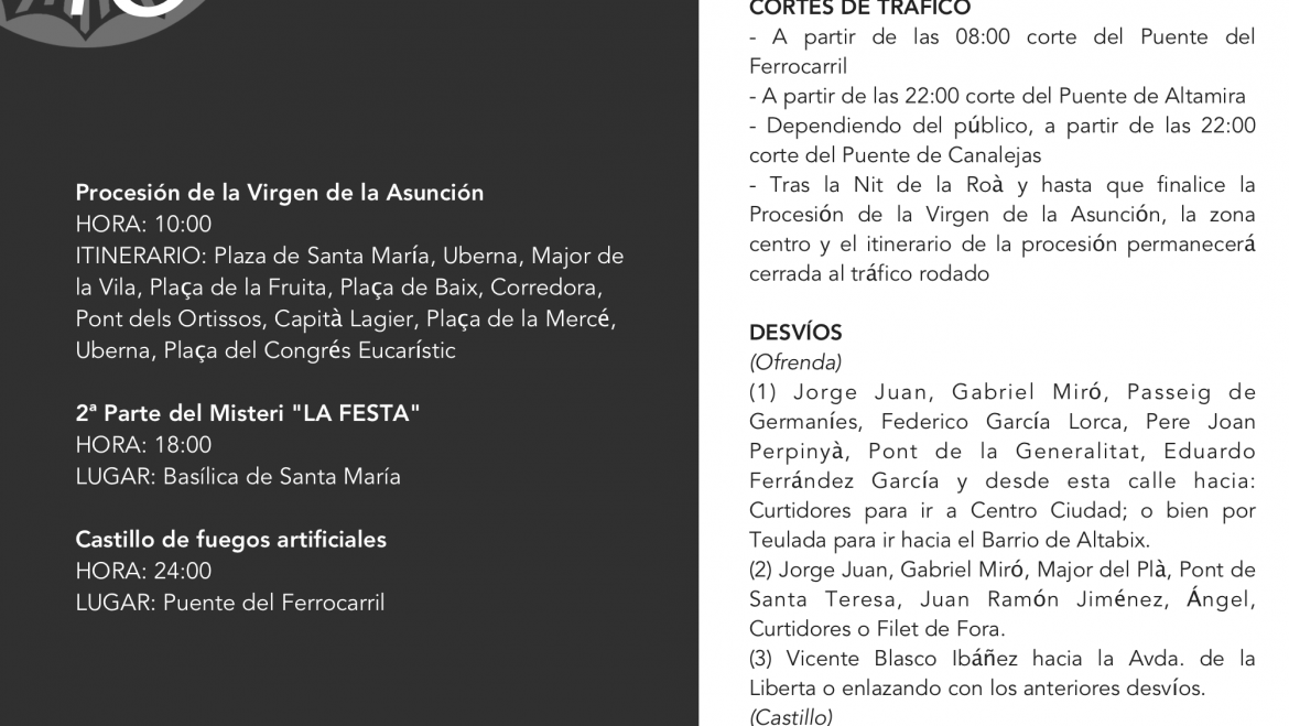 Cortes y limitaciones de estacionamiento para el 15 de agosto