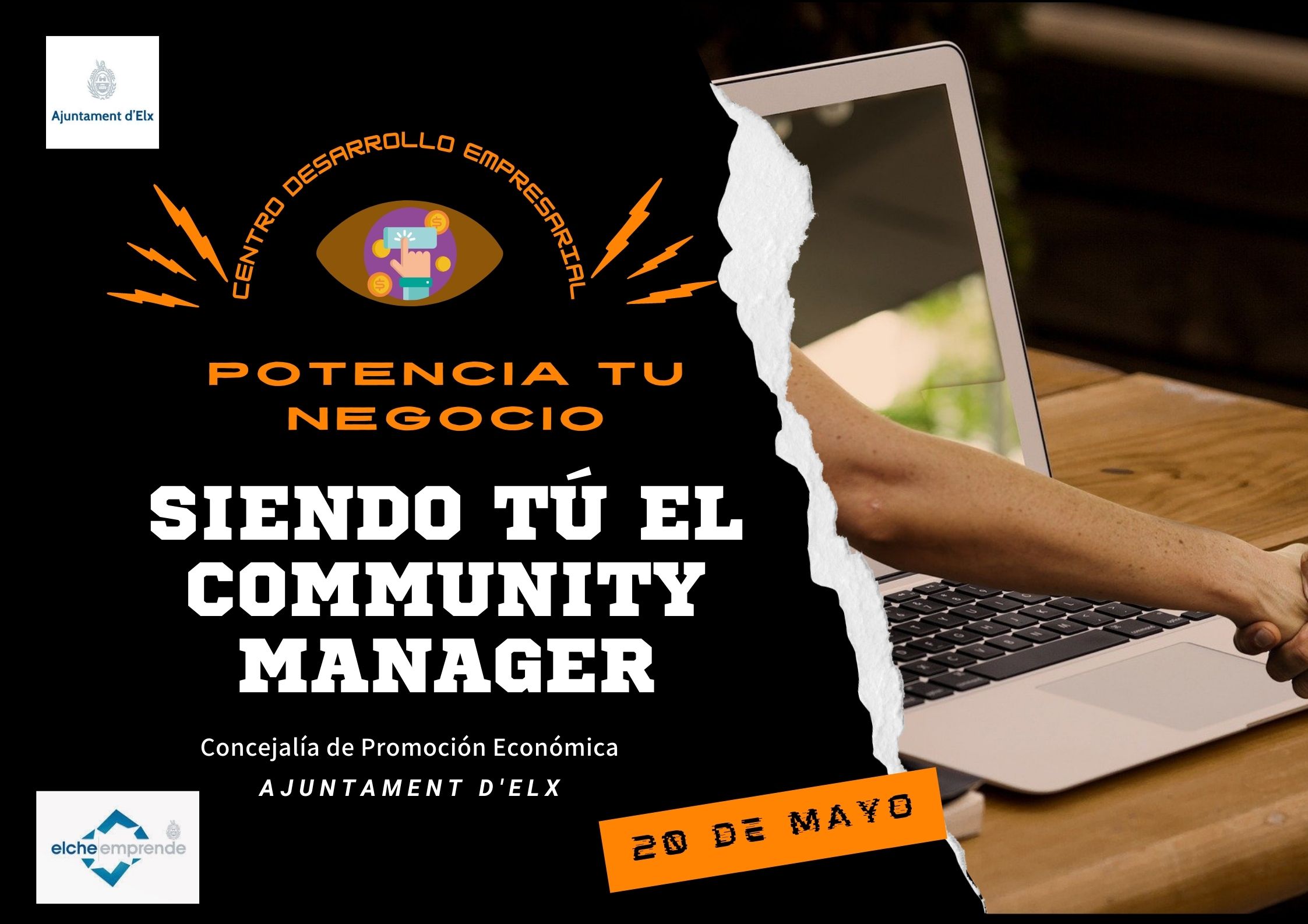 curso cuyo titulo potencia tu negocio siendo tú el community manager fecha de realización 20 mayo de 10 a 12h